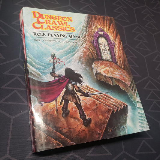 Image shows the front cover of the core rulebook for the roleplaying game Dungeon Crawl Classics