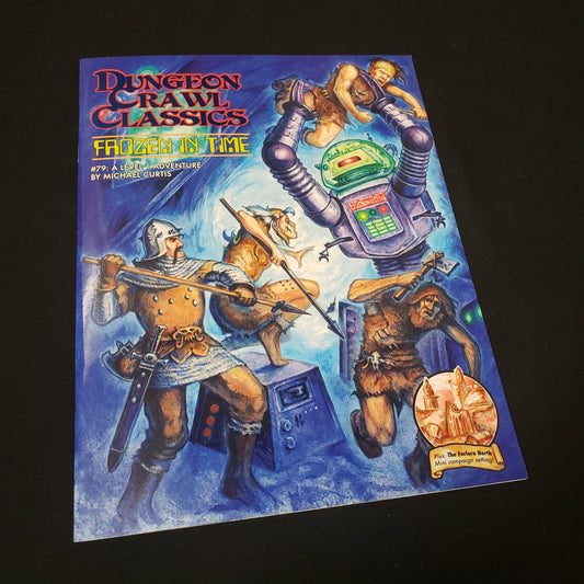 Image shows the front cover of the Frozen in Time book for the roleplaying game Dungeon Crawl Classics