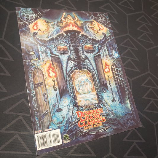 Image shows the front of the Judge's Screen for the roleplaying game Dungeon Crawl Classics