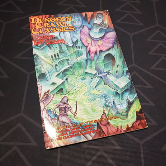 Image shows the front cover of the Lairs of Lost Agharta book for the roleplaying game Dungeon Crawl Classics