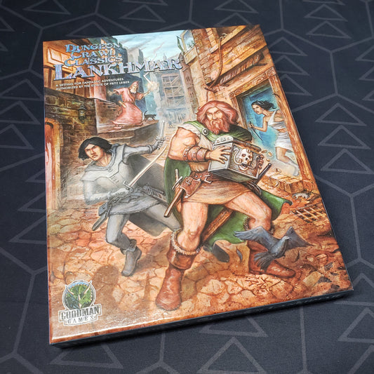Image shows the front cover of the Lankhmar Box Set for the roleplaying game Dungeon Crawl Classics