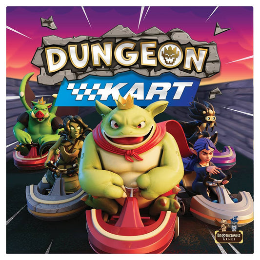 Image shows the front cover of the box of the Dungeon Kart board game