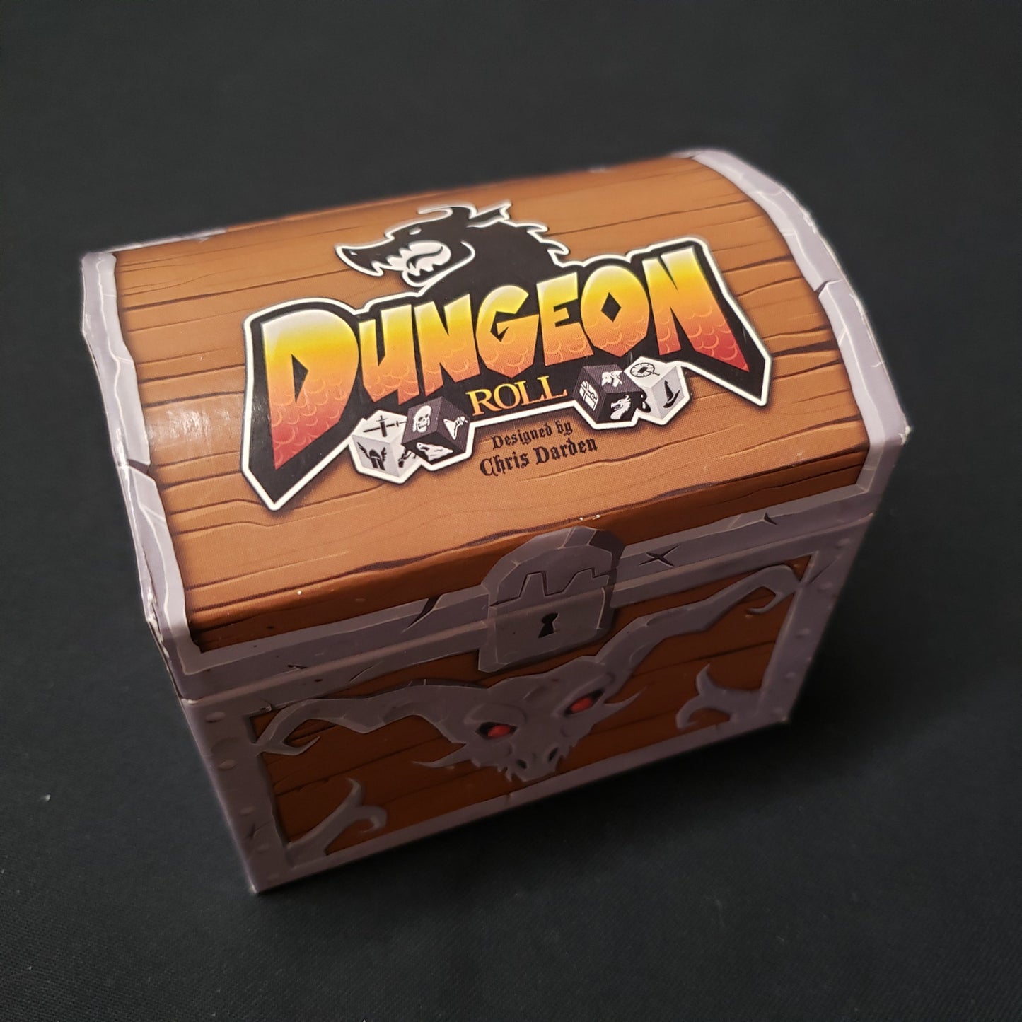 Image shows the top of the box for the Dungeon Roll board game