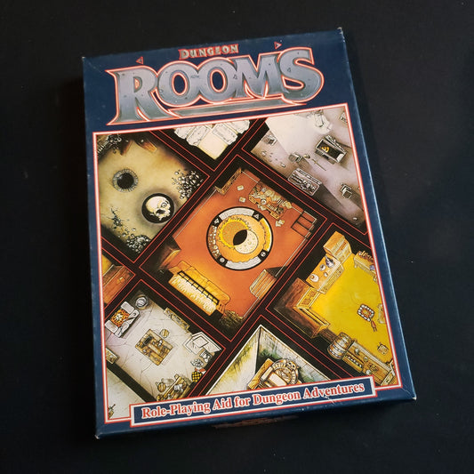 Image shows the front cover of the box for the 1986 Dungeon Rooms roleplaying game accessory