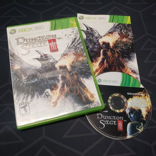 Image shows the case, manual and disc for the video game Dungeon Siege III for Xbox 360