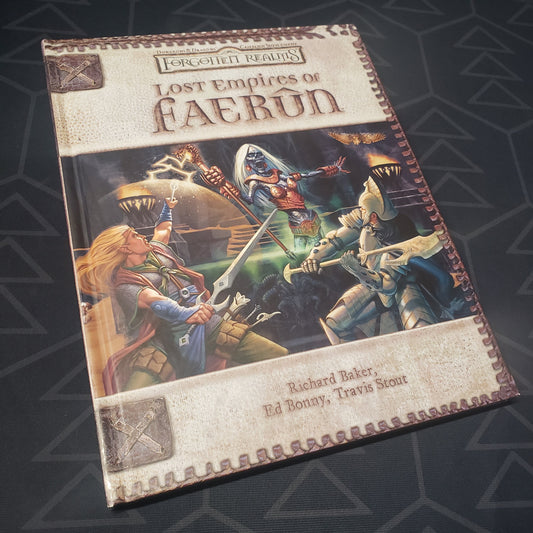 Image shows the front cover of the Forgotten Realms: Lost Empires of Faerun book for the roleplaying game Dungeons & Dragons 3.5E