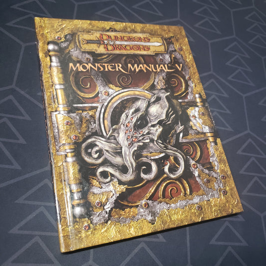 Image shows the front cover of the Monster Manual V book for the roleplaying game Dungeons & Dragons 3.5E