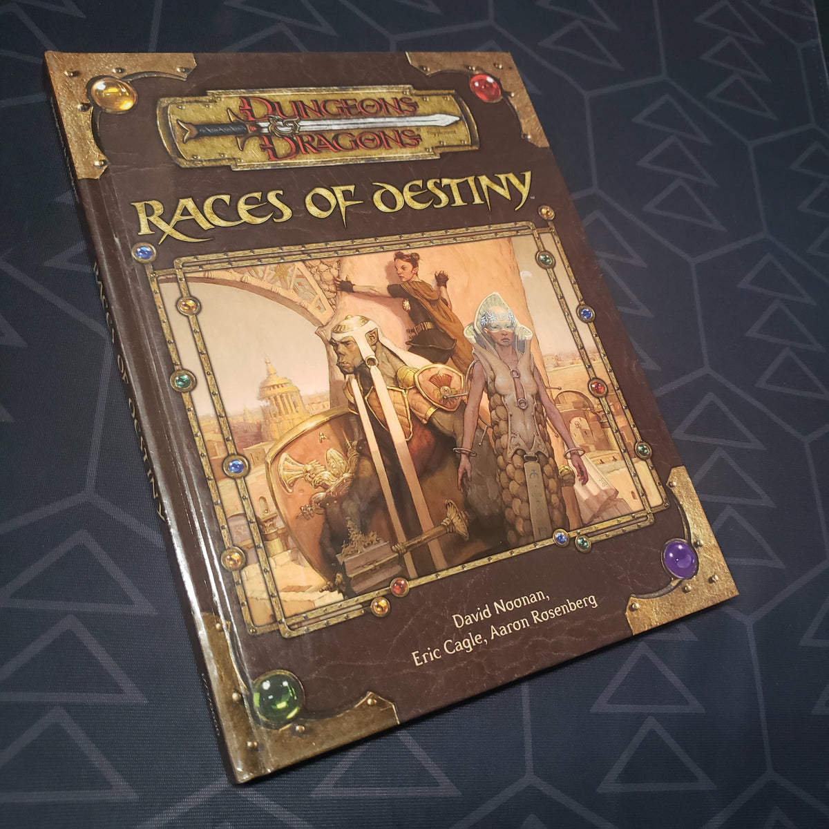 Image shows the front cover of the Races of Destiny book for the roleplaying game Dungeons & Dragons 3.5E