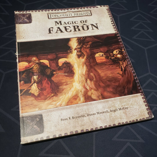 Image shows the front cover of the Forgotten Realms: Magic of Faerun book for the roleplaying game Dungeons & Dragons: Third Edition