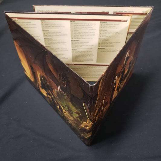 Image shows the Deluxe Dungeon Master's Screen for the roleplaying game Dungeons & Dragons: Fourth Edition arranged in a triangle