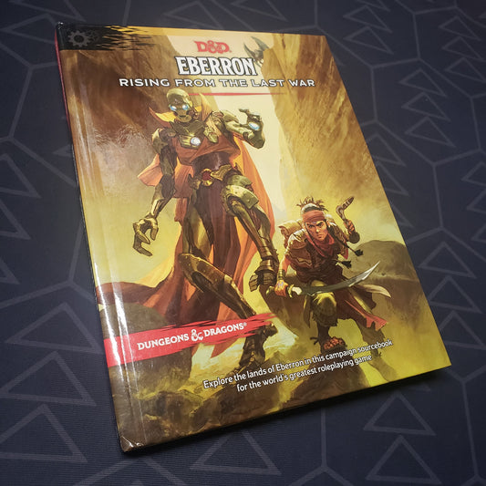 Image shows the front cover of the Eberron: Rising from the Last War book for the roleplaying game Dungeons & Dragons 5E