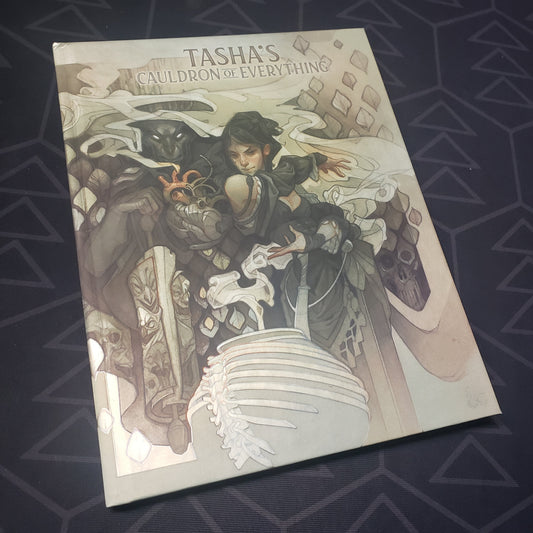 Image shows the front pf the Alternate Art cover of the Tasha's Cauldron of Everything book for the roleplaying game Dungeons & Dragons 5E