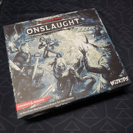 Image shows the front cover of the box for the Dungeons & Dragons: Onslaught board game