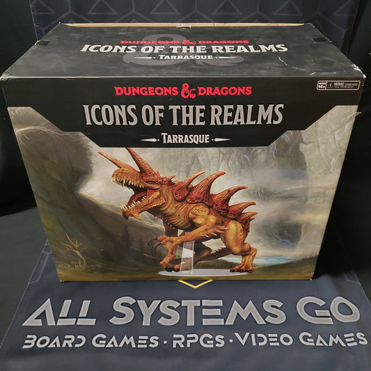 Image shows the front cover of the Icons of the Realms: Gargantuan Tarrasque miniature box for the roleplaying game Dungeons & Dragons