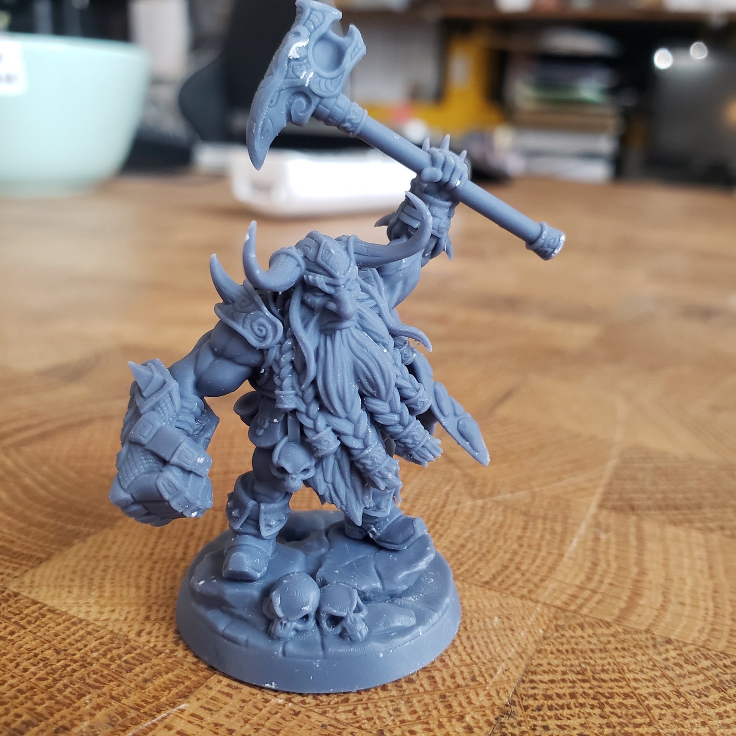 Image shows an example of a 3D printed dwarf berserker miniature printed in-house at All Systems Go