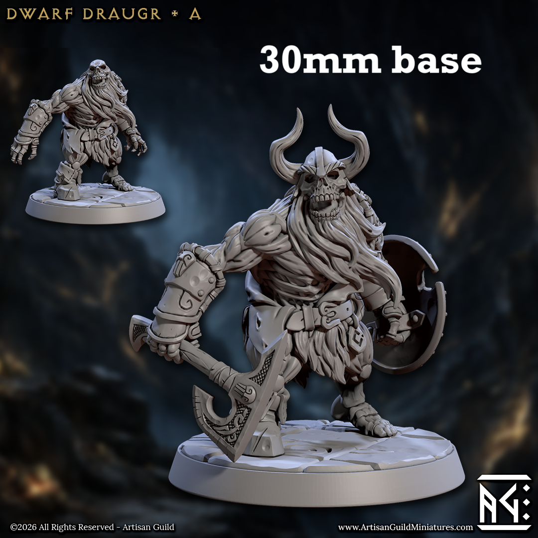 Image shows 3D renders of two sculpt options for a dwarf zombie gaming miniature.