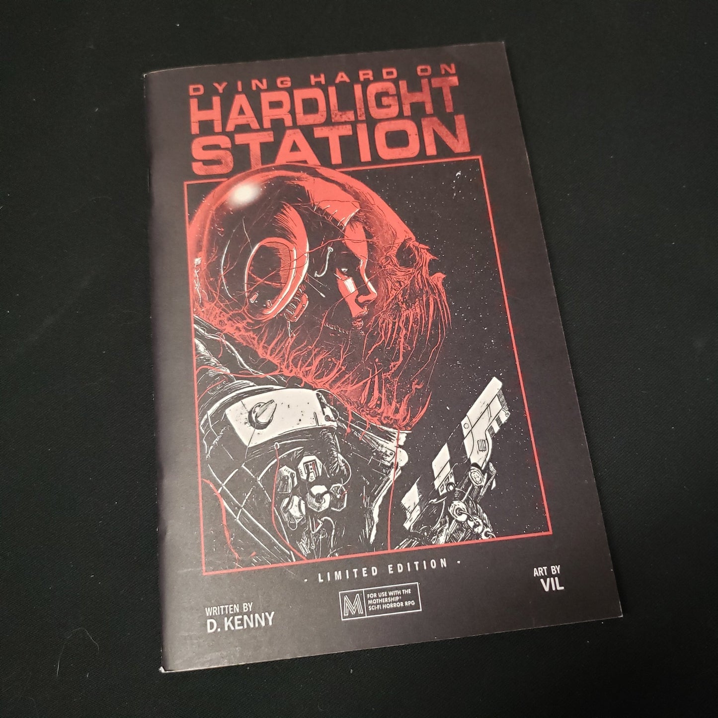 Image shows the front cover of the Dying Hard on Hardlight Station Limited Editionroleplaying game book