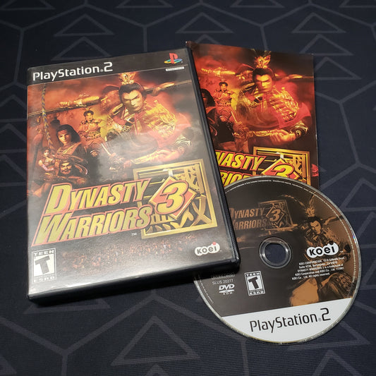 Image shows the case, manual and disc for the video game Dynasty Warriors 3 for Playstation 2