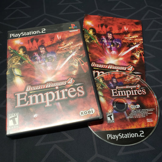 Image shows the case, manual and disc for the video game Dynasty Warriors 4: Empires for Playstation 2