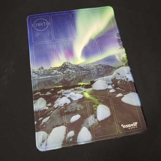 Image shows a playmat featuring the Aurora artwork for the board game Earth