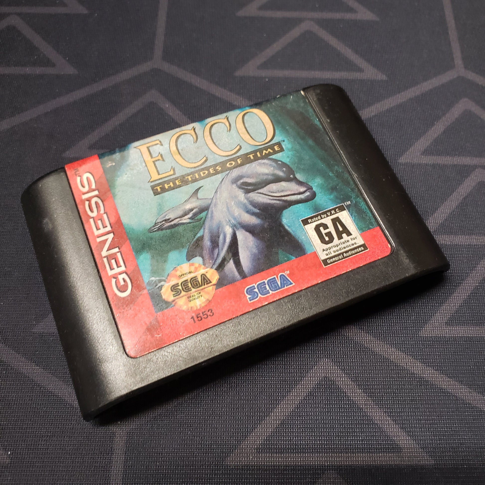 Image shows the front of the cartridge for the video game Ecco: The Tides of Time for Sega Genesis