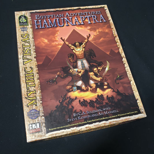 Image shows the front cover of the Egyptian Adventures: Hamunaptra roleplaying game box set