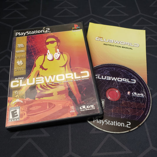 Image shows the case, manual & disc for the video game EJay Clubworld for Playstation 2