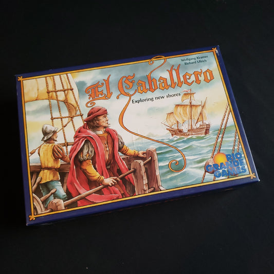 Image shows the front cover of the box of the El Caballero board game