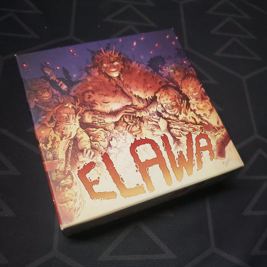 Image shows the front cover of the box for the Elawa card game