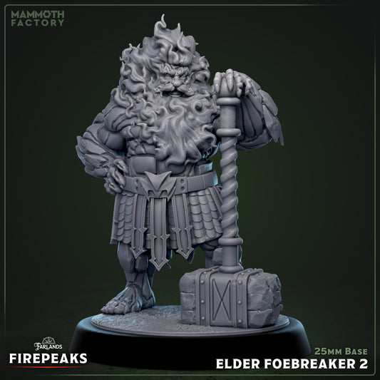 Image shows a 3D render of a fire dwarf barbarian gaming miniature.