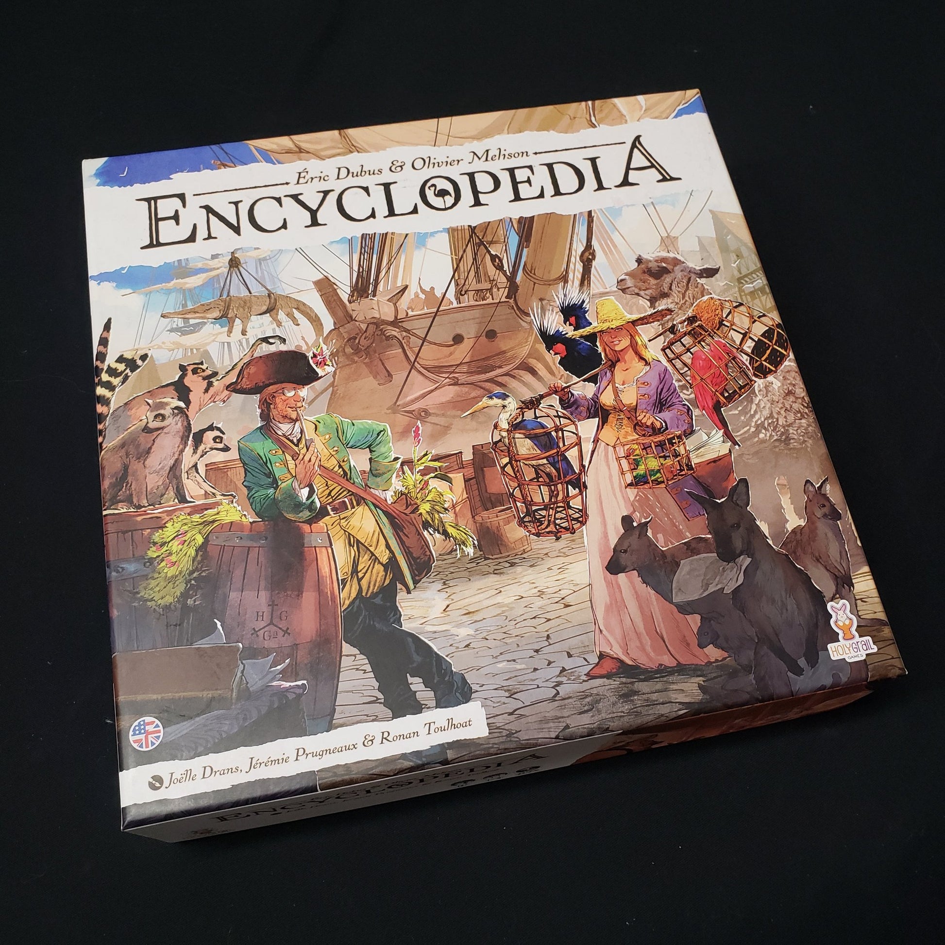 Image shows the front cover of the box of the Encyclopedia board game