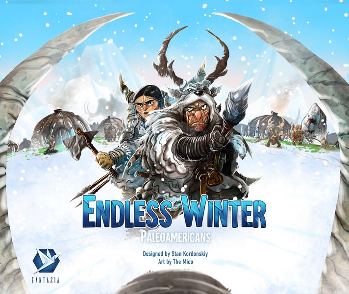 Image shows the front cover of the box for the Endless Winter: Paleoamericans board game