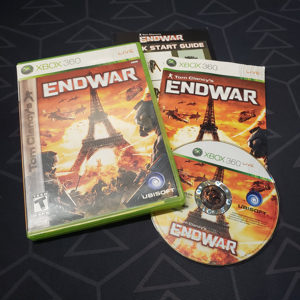 Image shows the case, manual, quick start guider and disc for the video game EndWar for Xbox 360