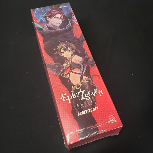 Image shows the front cover of the box of the Acolytes Set expansion for Epic Seven Arise: The Board Game