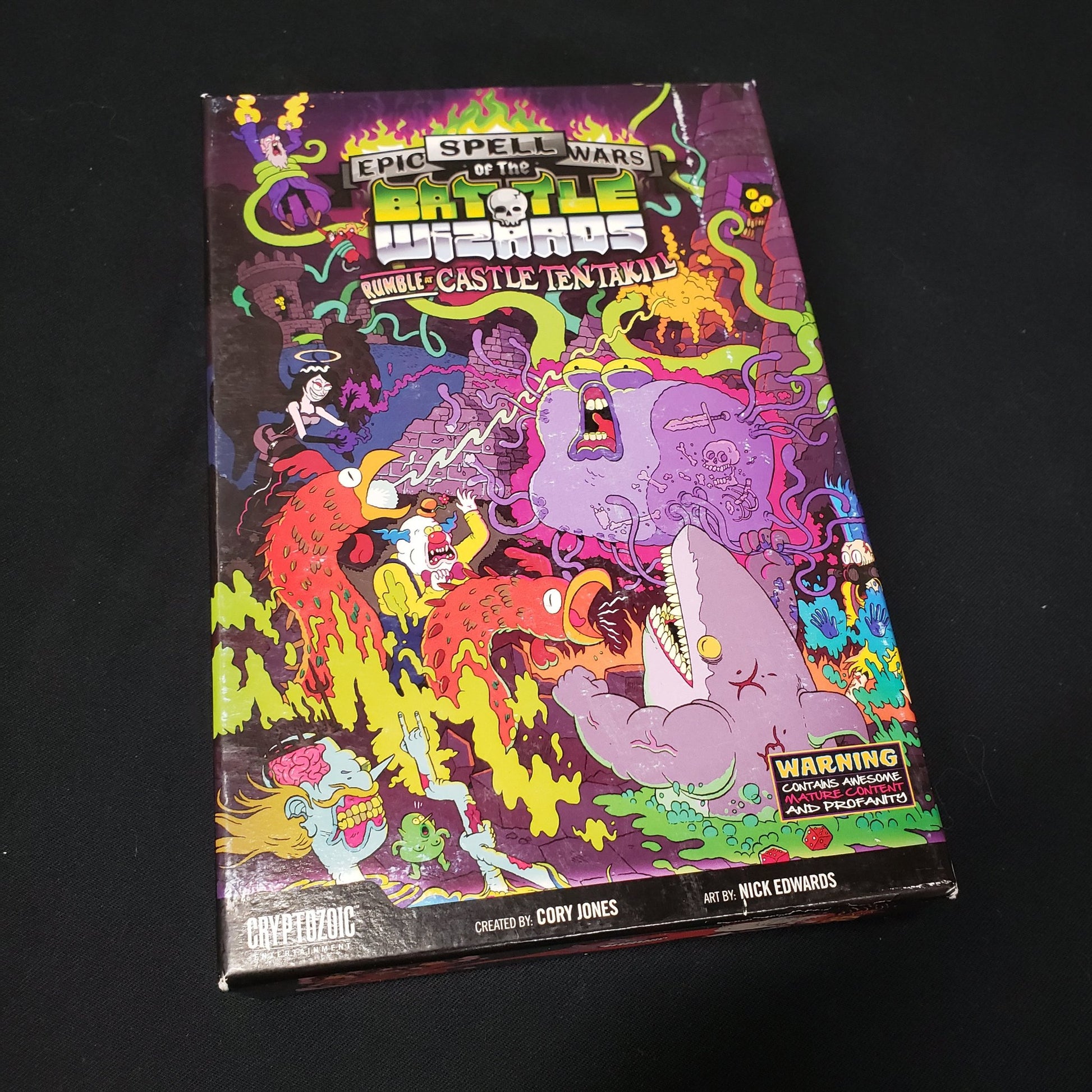 Image shows the front cover of the box of the card game Epic Spell Wars: Rumble at Castle Tentakill