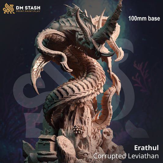 Image shows a 3D render of a tentacled serpentine sea monster gaming miniature