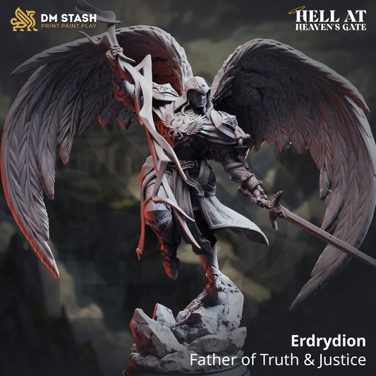 Image shows a 3D render of a angel warrior gaming miniature.