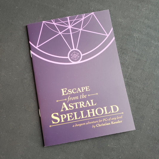 Image shows the front cover of the Escape From the Astral Spellhold roleplaying game book