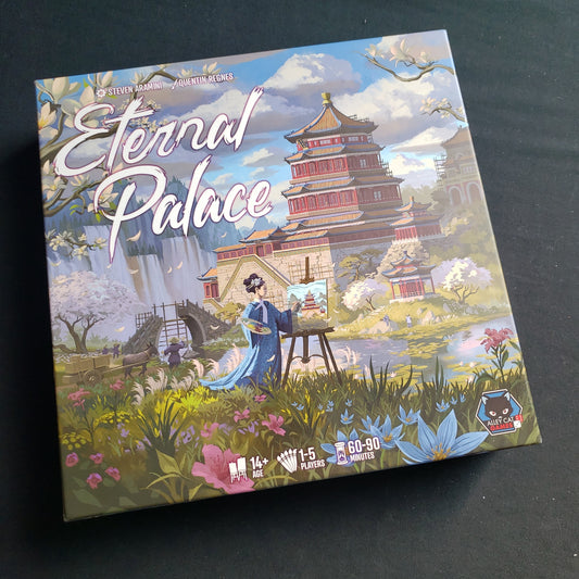 Image shows the front cover of the box of the Eternal Palace board game