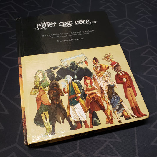 Image shows the front cover of the core rulebook for the roleplaying game Ether