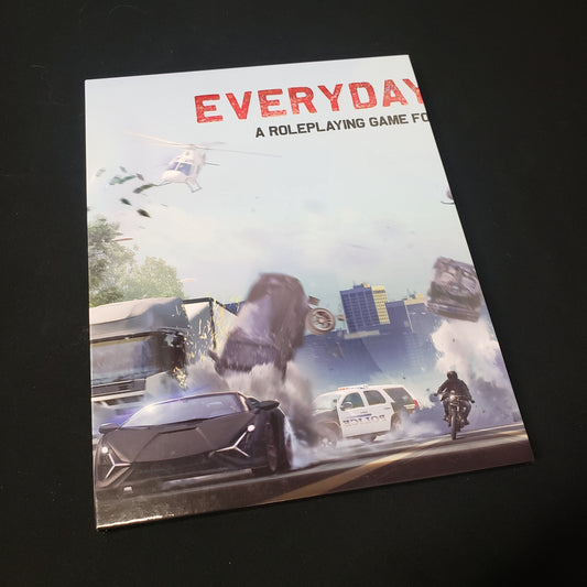 Image shows one panel of the GM Screen for the Everyday Heroes roleplaying game book