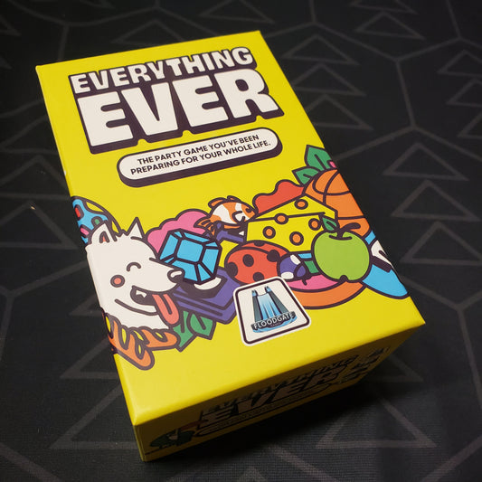 Image shows the front cover of the box for the Everything Ever card game