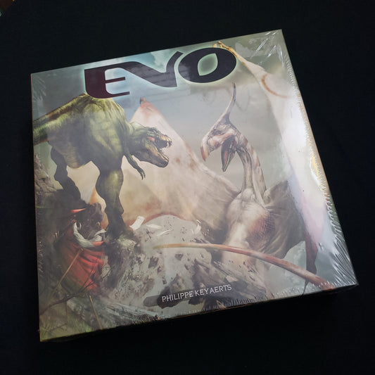 Image shows the front cover of the box of the Evo board game