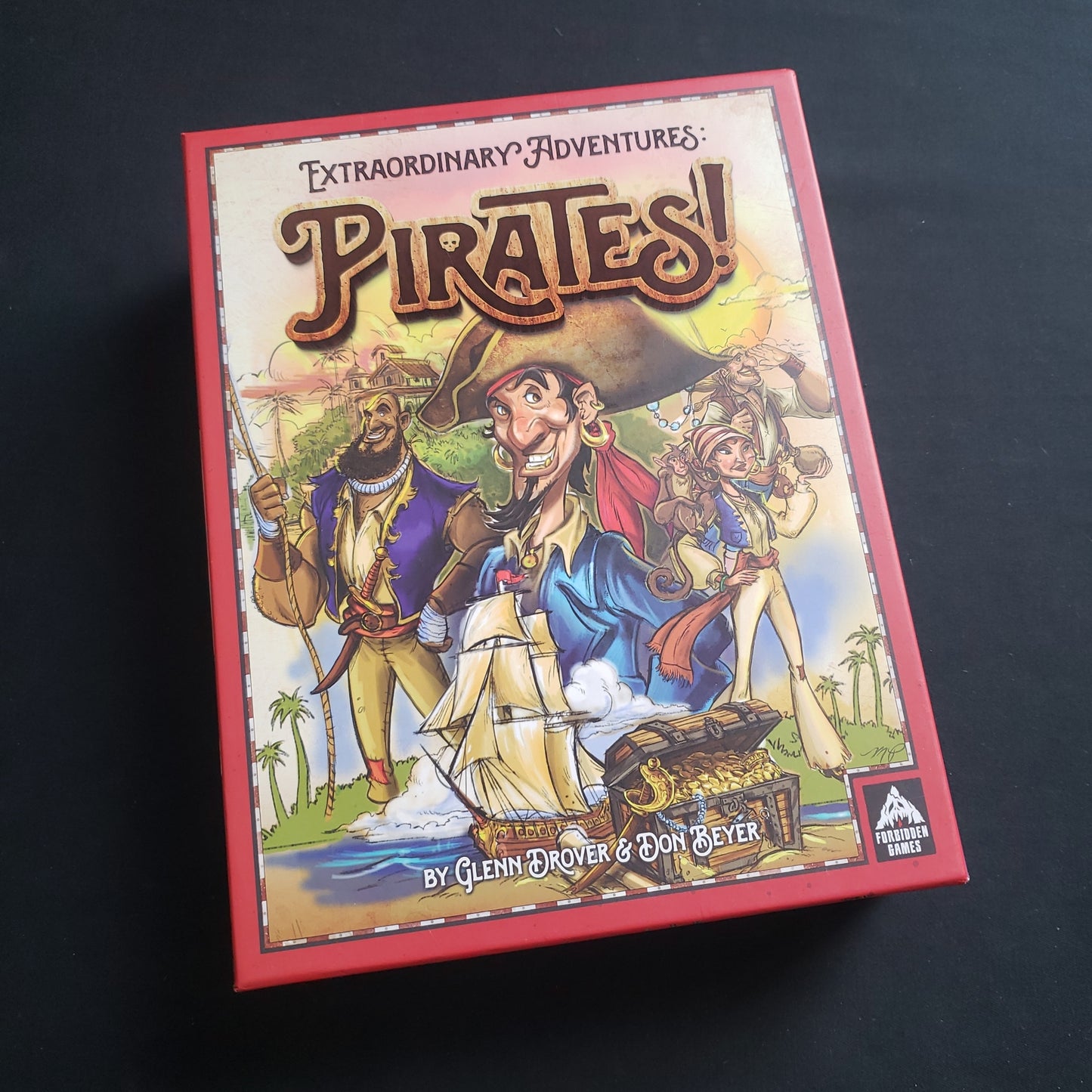 Image shows the front cover of the box of the Extraordinary Adventures: Pirates! board game