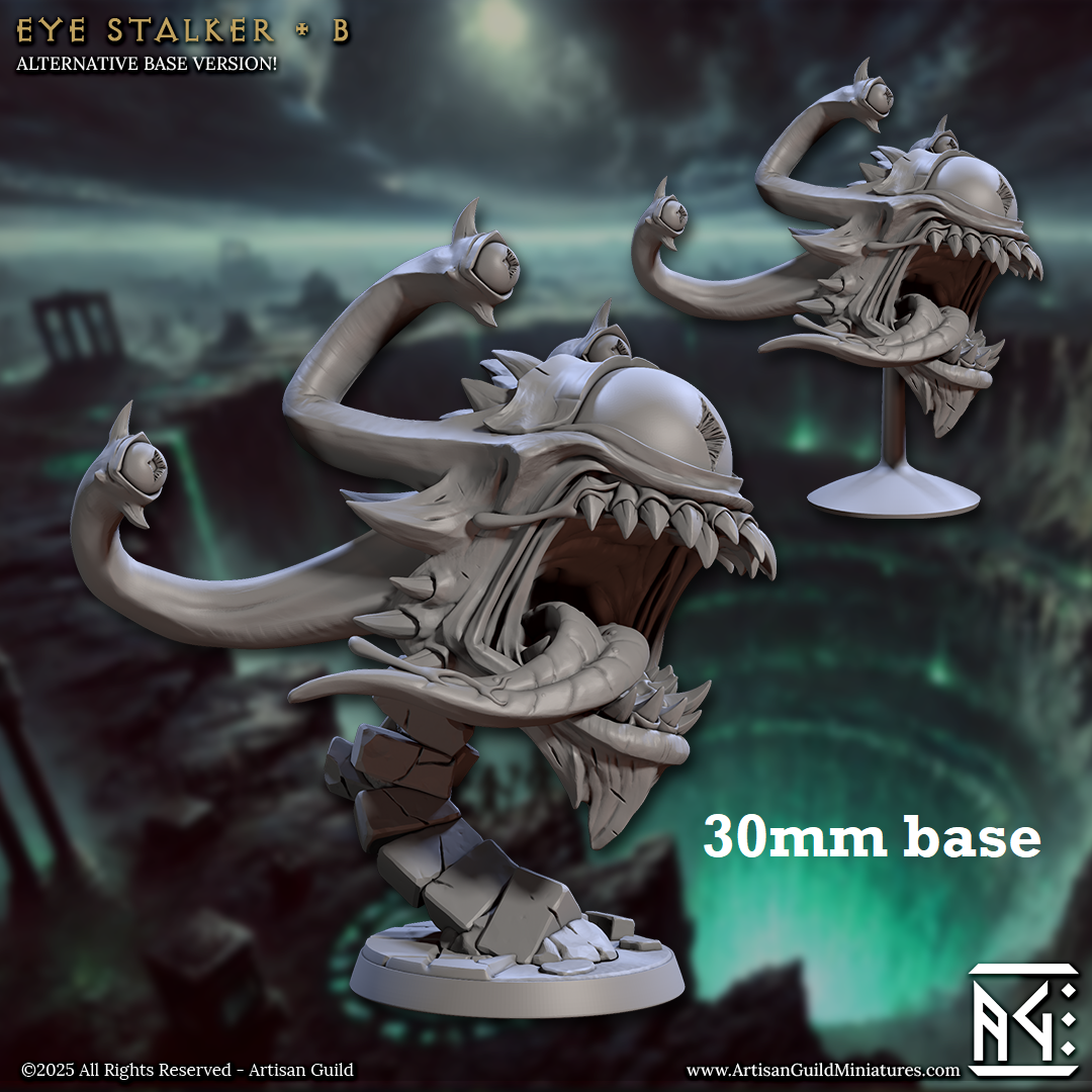 Image shows a 3D render of a beholder gaming miniature