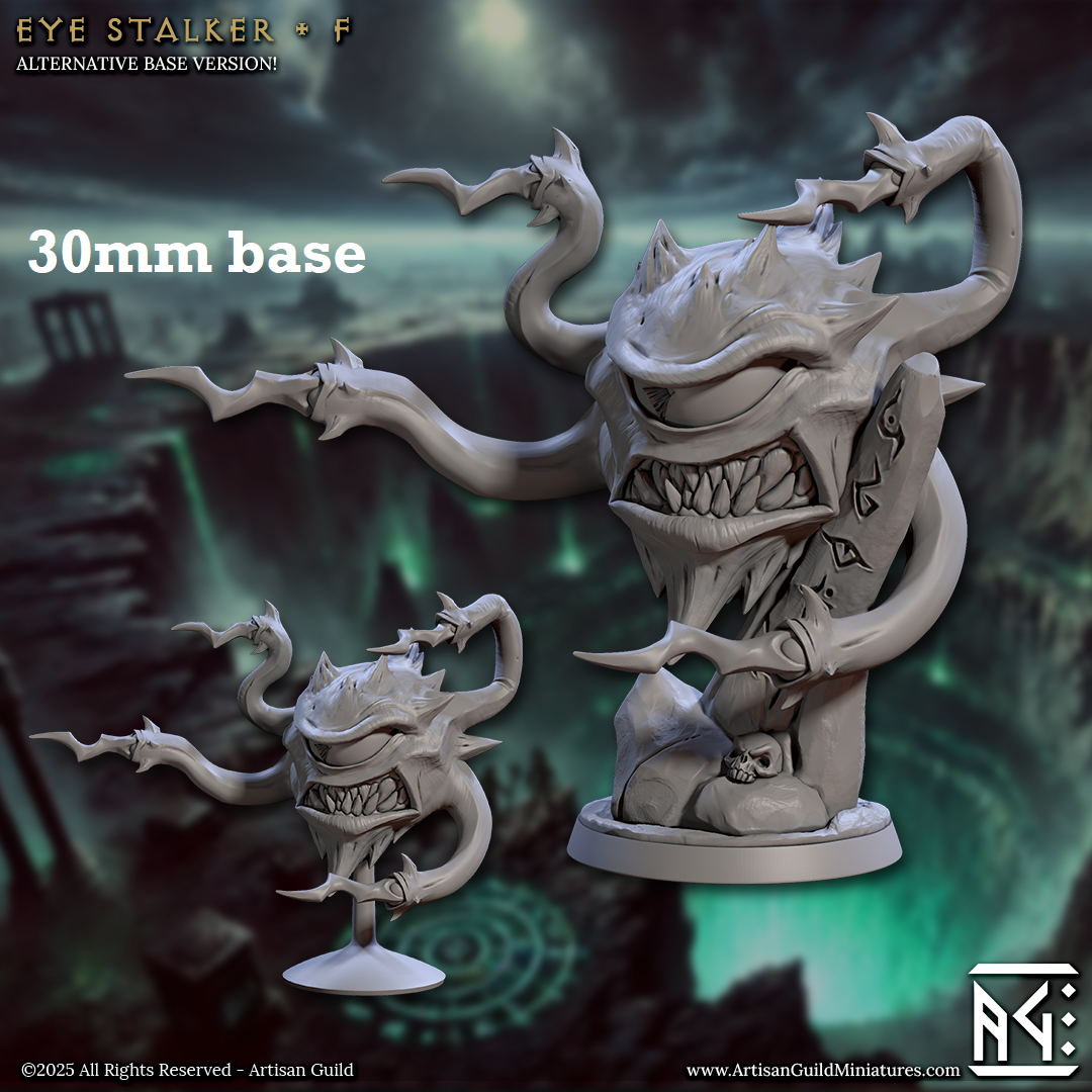 Image shows a 3D render of a beholder gaming miniature