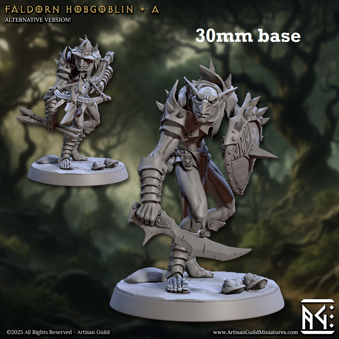Image shows 3D renders for two different sculpt options for a hobgoblin soldier gaming miniature