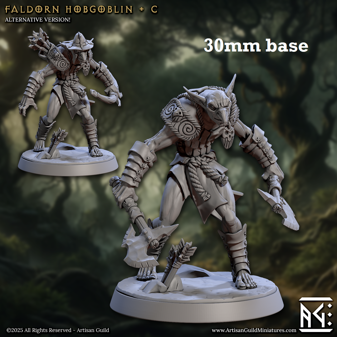 Image shows 3D renders for two different sculpt options for a hobgoblin soldier gaming miniature