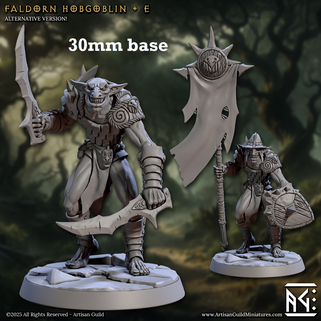 Image shows 3D renders for two different sculpt options for a hobgoblin soldier gaming miniature