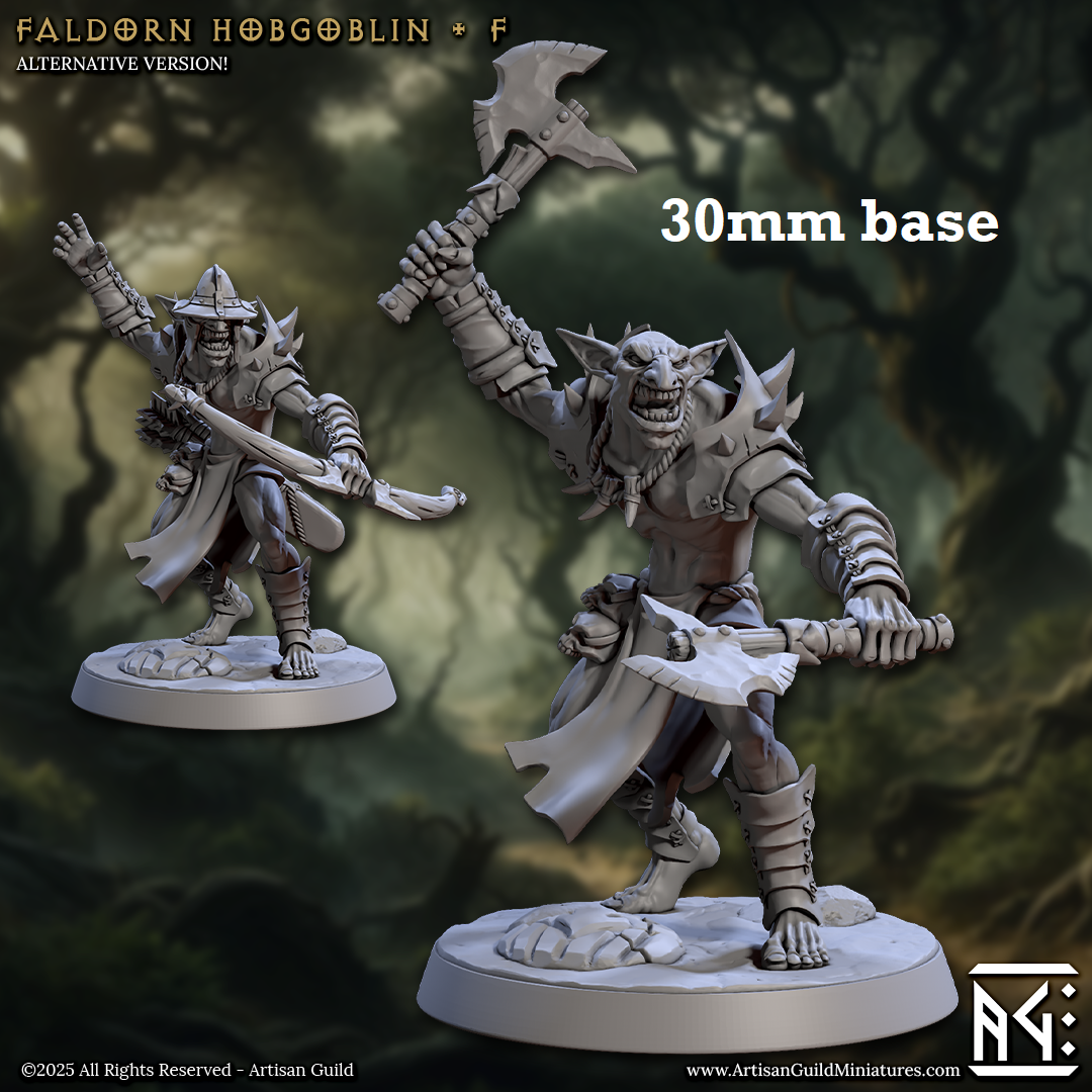 Image shows 3D renders for two different sculpt options for a hobgoblin soldier gaming miniature